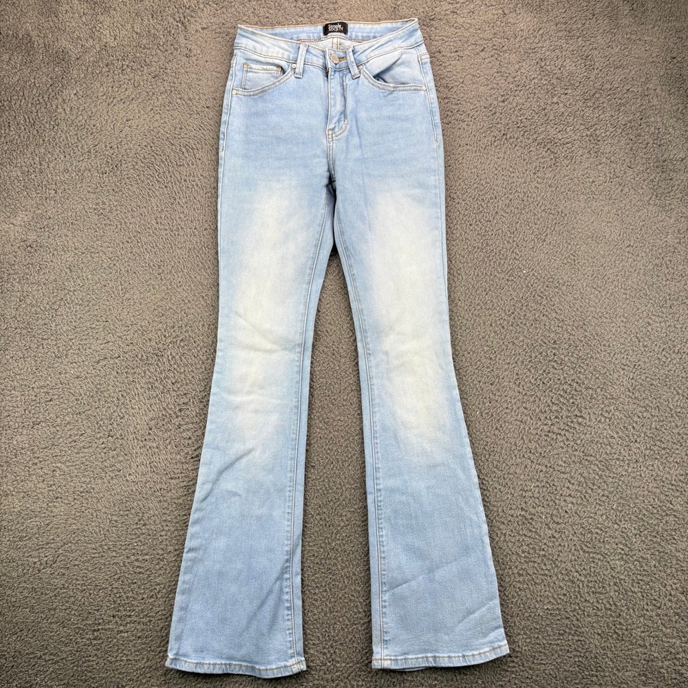 Simple Society Light Wash Flare Leg Jeans Womens 00/23 High Rise Stretch Denim‎